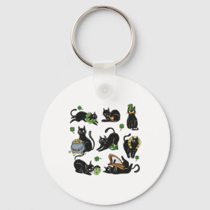 St Patrick's Day Shamrock Black Cat Irish Cats Key Ring