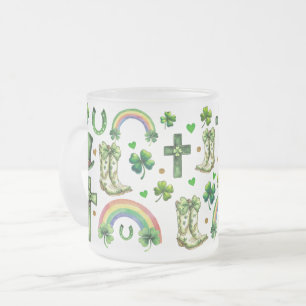 St. Patrick's Day Shamrock Clover – Lucky & Festiv Frosted Glass Coffee Mug