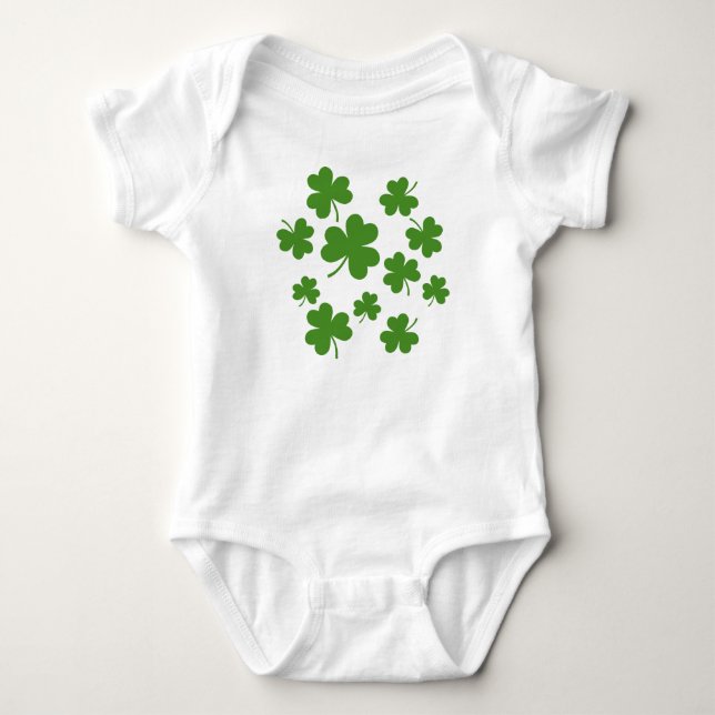 St Patrick's Day Shamrock Clover Pattern Baby Bodysuit (Front)