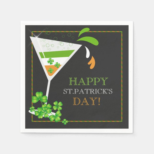 St. Patricks Day Shamrock Cocktail Paper Napkins (Front)