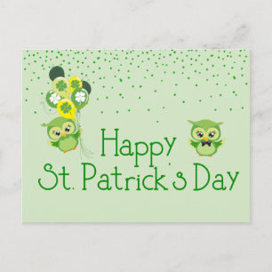 St. Patrick's Day Shamrock Cute Green Owls Postcard