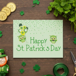 St. Patrick's Day Shamrock Cute Green Owls Postcard