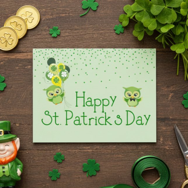 St. Patrick's Day Shamrock Cute Green Owls Postcard (Creator Uploaded)