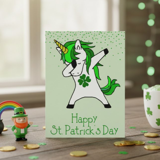 St. Patrick's Day Shamrock Dabbing Unicorn Green Postcard (Creator Uploaded)