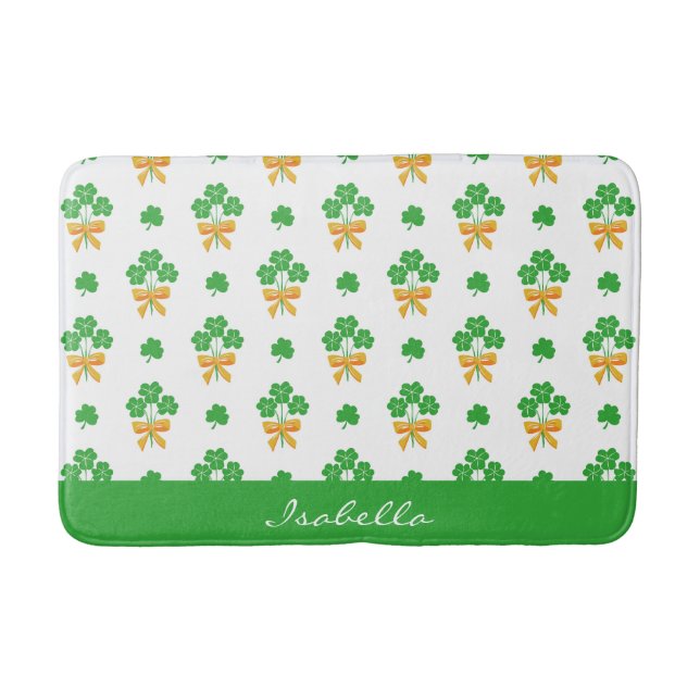 St. Patrick's Day Shamrock Golden Bow Green Clover Bath Mat (Front)