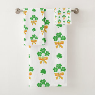 St. Patrick's Day Shamrock Golden Bow Green Clover Bath Towel Set