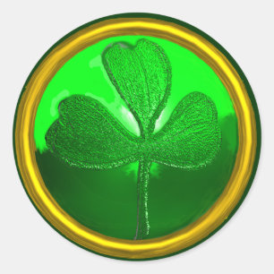 ST. PATRICK'S DAY SHAMROCK Green Gold Classic Round Sticker