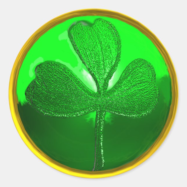 ST. PATRICK'S DAY SHAMROCK Green Gold Classic Round Sticker (Front)