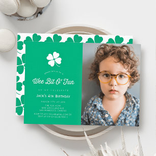 St. Patrick's Day Shamrock Green Photo Birthday Invitation