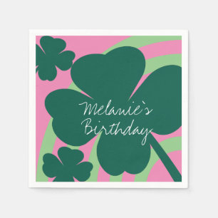 St Patricks Day Shamrock Green Rainbow Pink Party Napkin