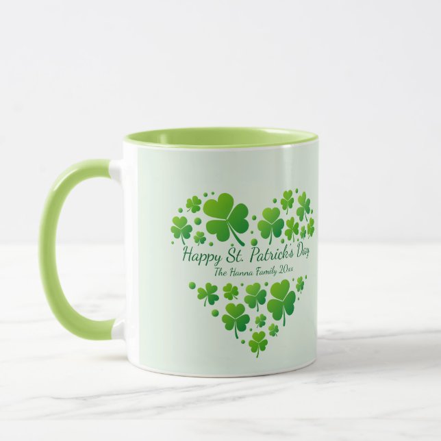 St. Patrick's Day Shamrock Heart Family Keepsake Mug (Left)