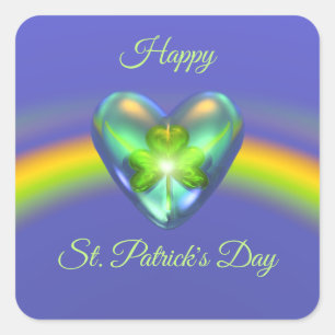 St. Patricks Day Shamrock Heart Square Sticker