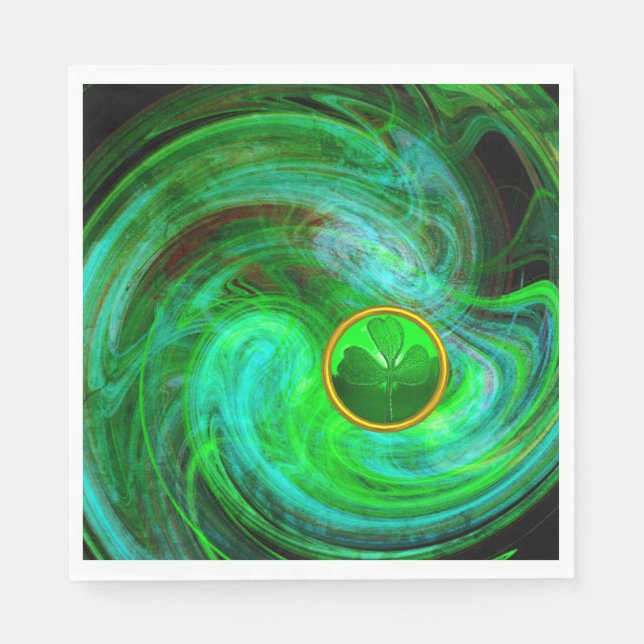 ST PATRICKS DAY SHAMROCK IN BLUE GREEN FRACTALS NAPKIN (Front)