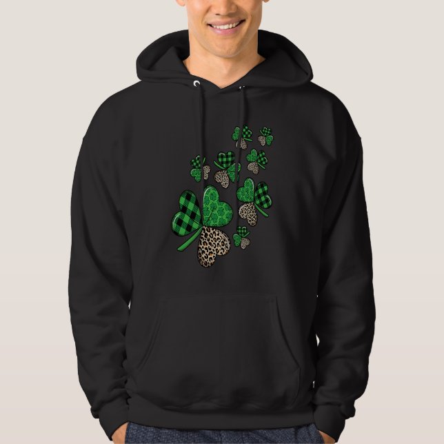 St Patricks Day Shamrock Irish Leopard Print Plaid Hoodie (Front)