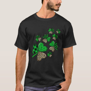 St Patricks Day Shamrock Irish Leopard Print Plaid T-Shirt