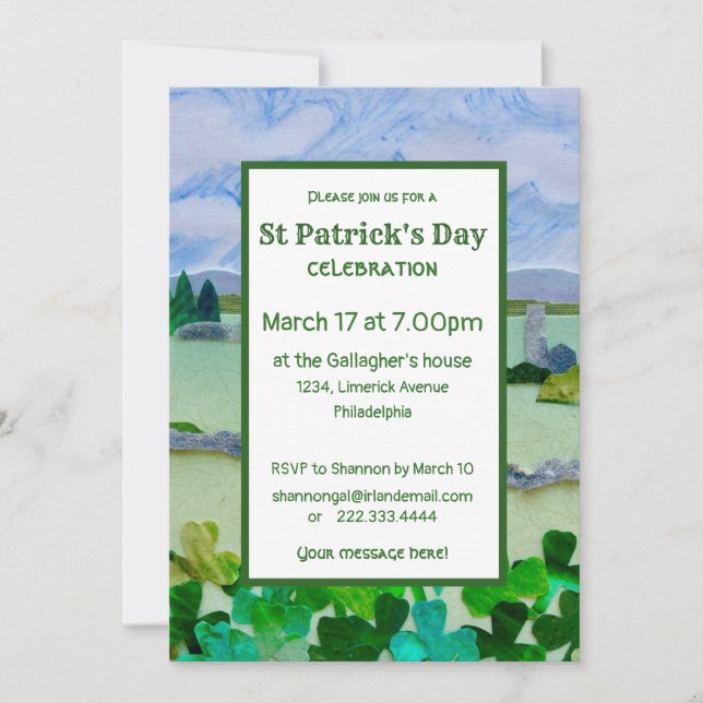 St Patrick's Day Shamrock Landscape Invitation (Front)