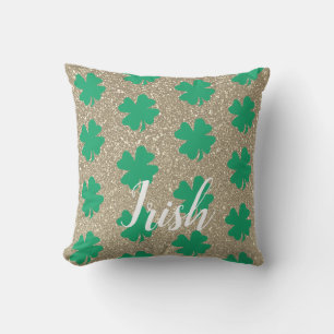 St Patrick's Day Shamrock Leaf Green Gold Glitter Cushion