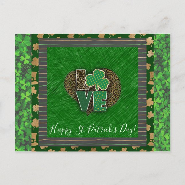 St Patricks Day Shamrock Love Postcard (Front)