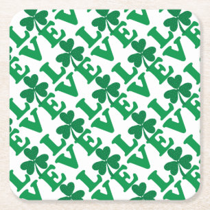 St. Patrick's Day Shamrock Love Square Paper Coaster