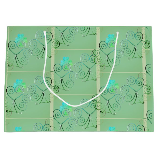 St Patrick's Day Shamrock Misty Green Large Gift Large Gift Bag (Front)