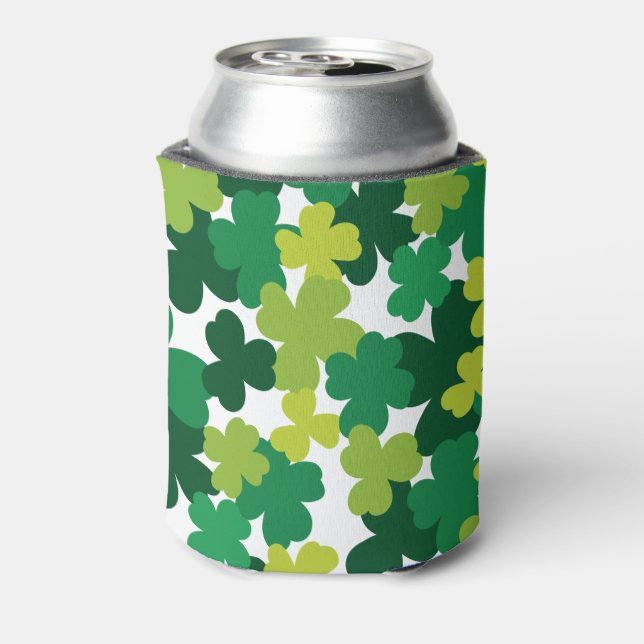 St. Patrick's Day Shamrock Pattern Can Cooler (Can Back)