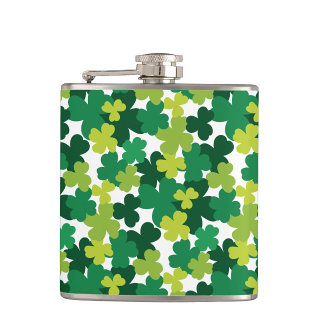 St. Patrick's Day Shamrock Pattern Hip Flask (Front)