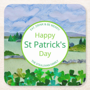 St Patrick's Day Shamrock Personalized Square Paper Coaster