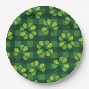 St. Patrick's Day Shamrock Plaid Paper Plate
