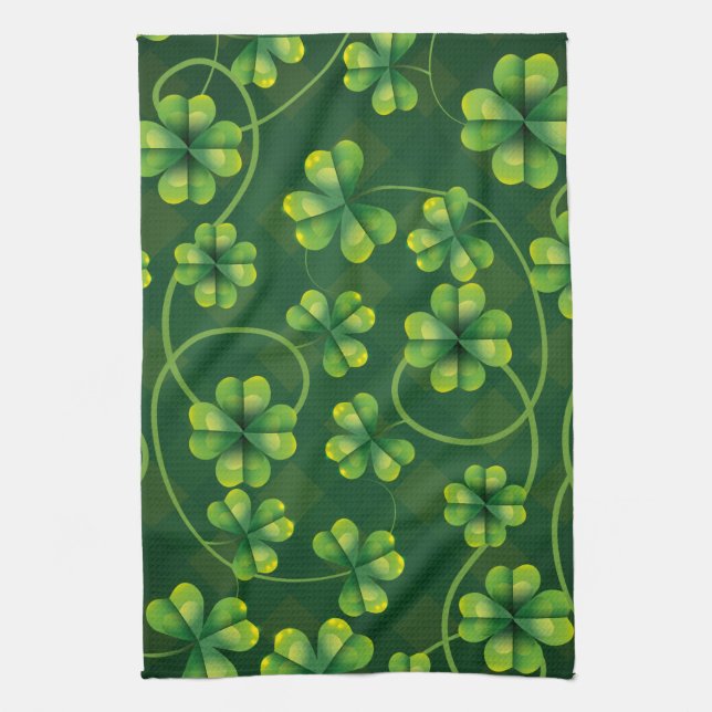 St. Patrick's Day Shamrock Plaid Tea Towel (Vertical)