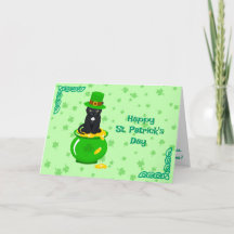 St. Patrick's Day Shamrock Pot of Gold Black Cat