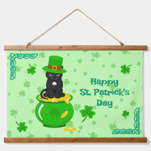 St. Patrick's Day Shamrock Pot of Gold Black Cat Hanging Tapestry