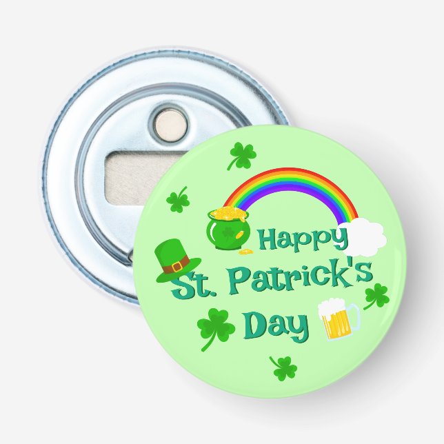 St. Patrick's Day Shamrock Pot of Gold Celtic Knot Bottle Opener (Front)