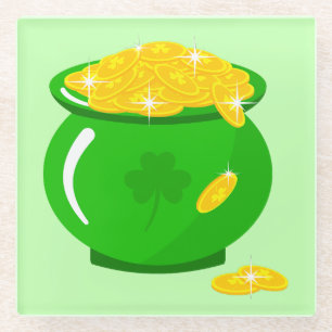 St. Patrick's Day Shamrock Pot of Gold Celtic Knot Glass Coaster
