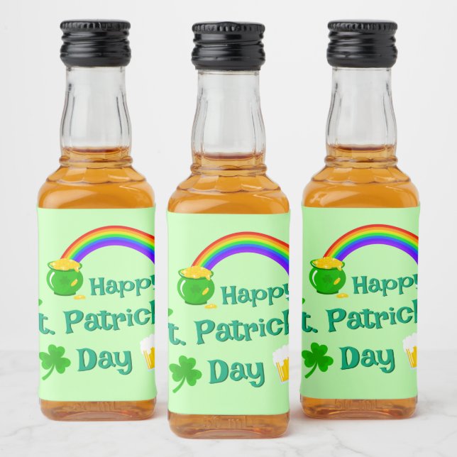 St. Patrick's Day Shamrock Pot of Gold Celtic Knot Liquor Bottle Label (Bottles)