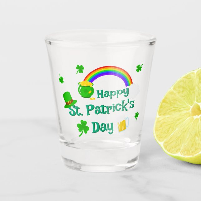 St. Patrick's Day Shamrock Pot of Gold Celtic Knot Shot Glass (Front)