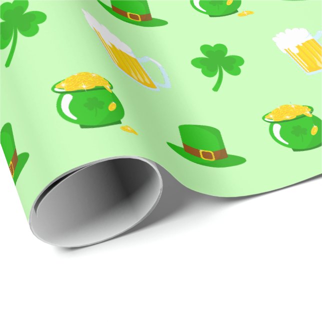 St. Patrick's Day Shamrock Pot of Gold Celtic Knot Wrapping Paper (Roll Corner)