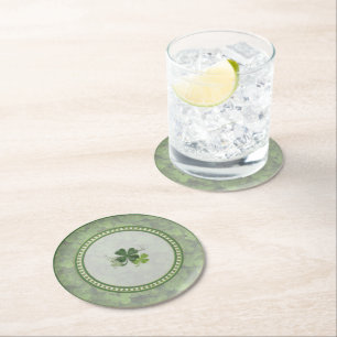 St. Patrick's Day Shamrock Round Paper Coaster