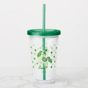 St. Patrick's Day shamrock & stars cute unicorn Acrylic Tumbler