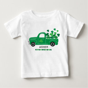 St. Patrick's Day Shamrock Truck Personalised Name Baby T-Shirt