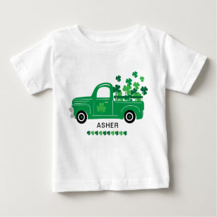 St. Patrick's Day Shamrock Truck Personalised Name Baby T-Shirt