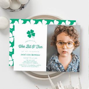 St. Patrick's Day Shamrock White Photo Birthday Invitation