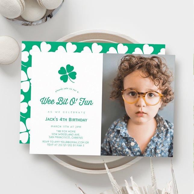 St. Patrick's Day Shamrock White Photo Birthday Invitation (Creator Uploaded)