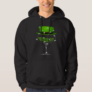 St Patricks Day Shamrock Wine Glass For Women Men Hoodie