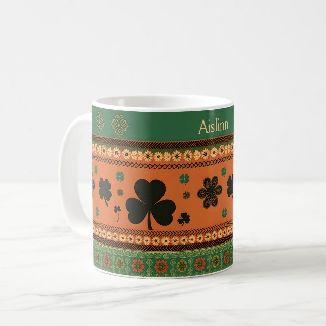 St. Patrick's Day Shamrocks and Flowers Coffee Mug (Front Left)