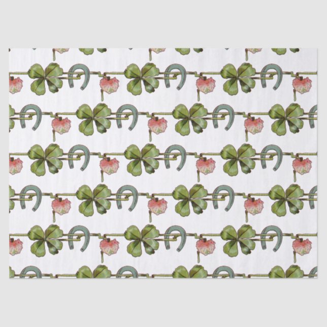 ST PATRICK'S DAY ,SHAMROCKS AND HORSESHOE White Tissue Paper (Front)