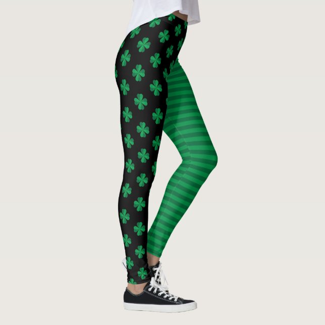 St. Patrick's Day Shamrocks And Stripes Leggings (Right)
