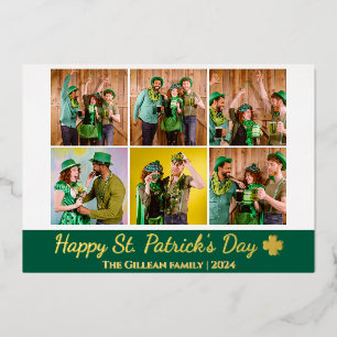 St patricks day Shamrocks family photo Collage  Foil Holiday Card