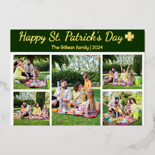 St. patrick's day Shamrocks family photo Collage  Foil Holiday Card