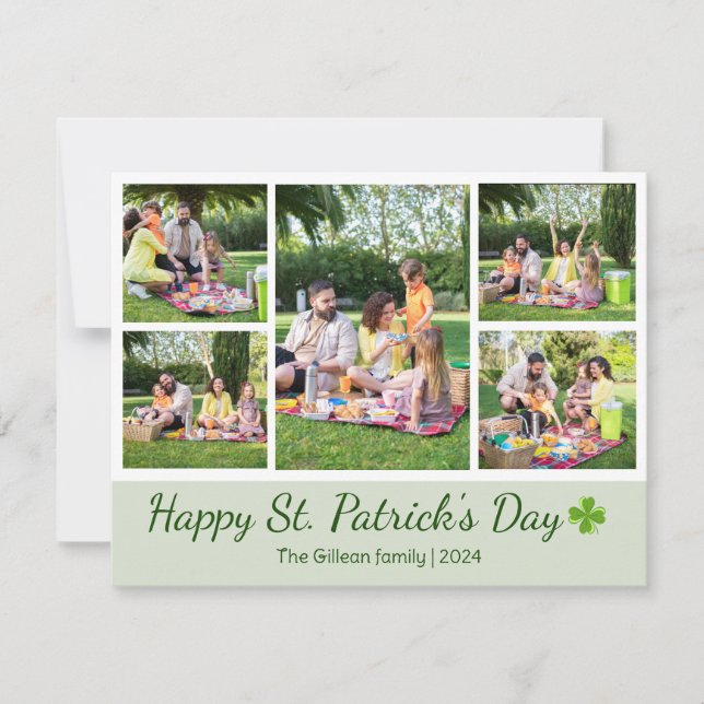 St. patrick's day Shamrocks family photo Collage  Holiday Card (Front)