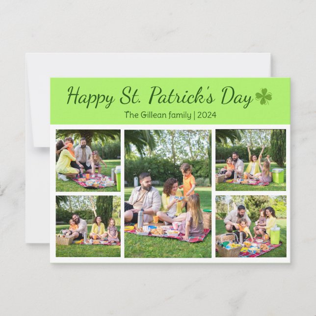 St. patrick's day Shamrocks family photo Collage  Holiday Card (Front)